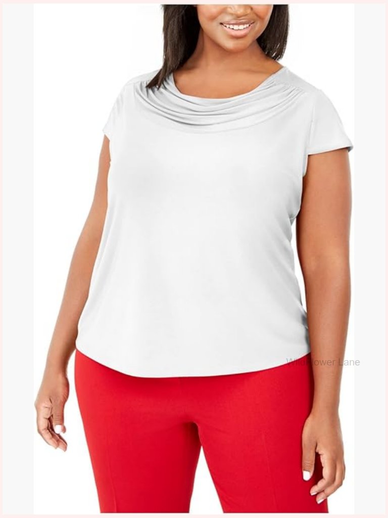 Cap Sleeve Cowl Neck Jersey Top Stretch Work Blouse